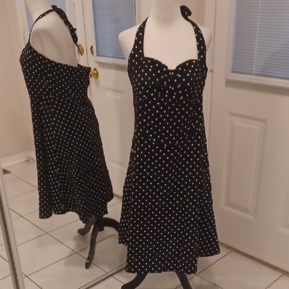 4/$60 Black Polka Dot Halter Dress - Fits Size Large